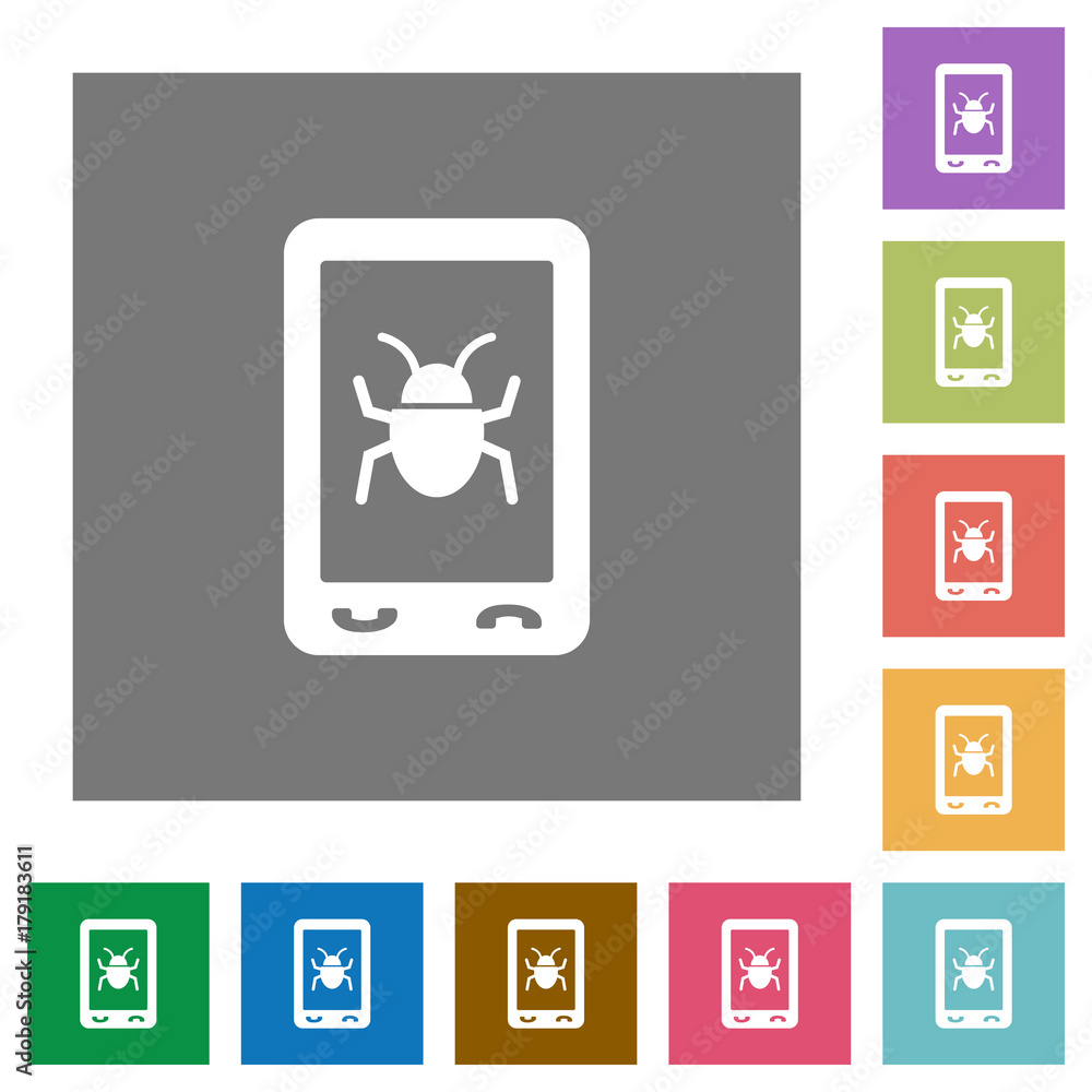 Malicious mobile software square flat icons Malicious mobile software square flat icons