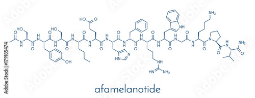 Afamelanotide (melanotan-1) photoprotective drug molecule. Skeletal formula. photo