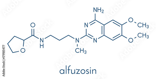 Alfuzosin benign prostate hyperplasia (BPH) drug molecule. Skeletal formula.