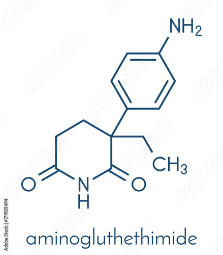 Aminoglutethimide anti-steroid drug molecule. Used in treatment of Cushing's syndrome and breast cancer but also by body builders. Skeletal formula.