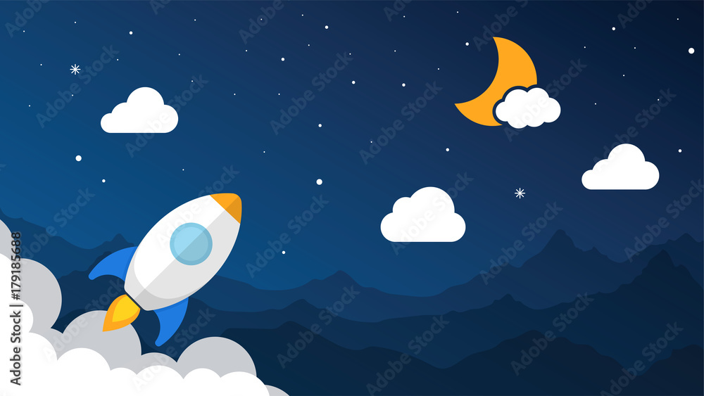 Fototapeta premium Rocket Flat SEO Optimisation Illustration