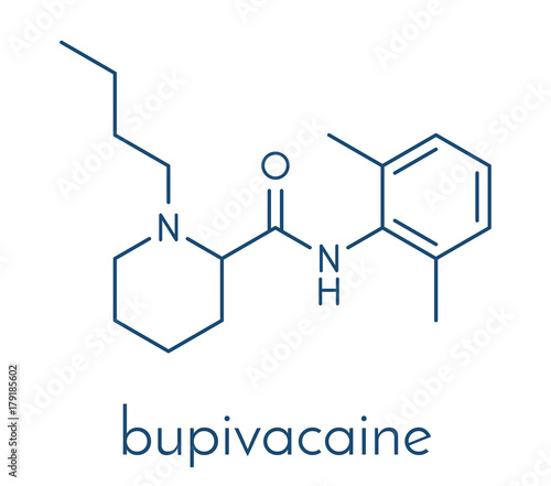 Bupivacaine epidural anesthetic drug molecule (local anesthetic). Skeletal formula.