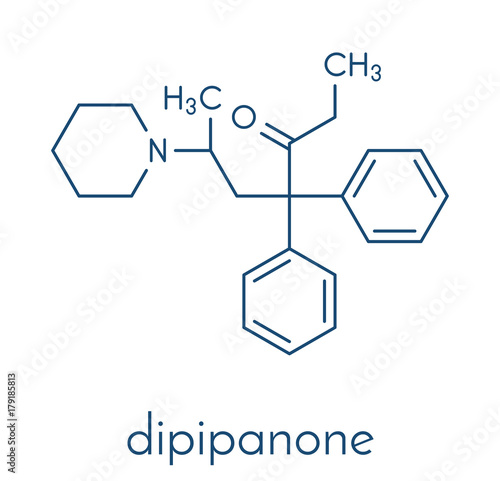 Dipipanone opioid analgesic drug molecule. Skeletal formula.