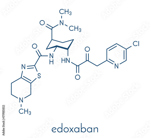 Edoxaban anticoagulant drug molecule (direct FXa inhibitor). Skeletal formula.