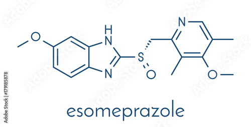 Esomeprazole peptic ulcer drug molecule (proton pump inhibitor). Skeletal formula.