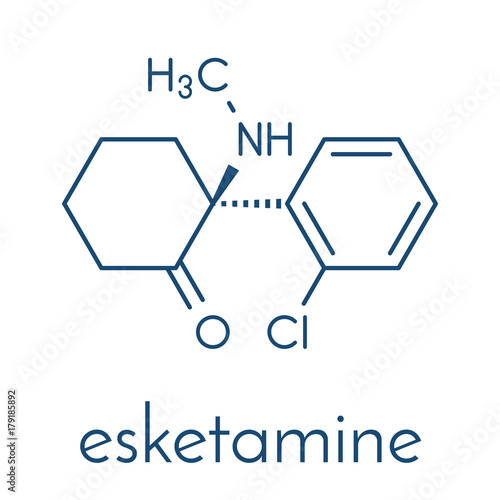 Esketamine antidepressant and anesthetic drug molecule. Skeletal formula.