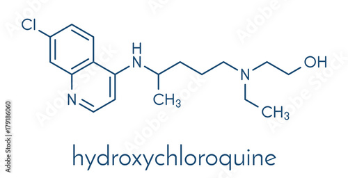Hydroxychloroquine malaria drug molecule. Skeletal formula.