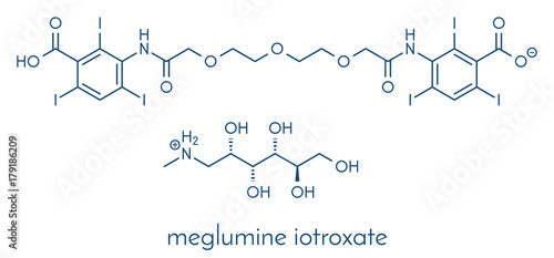 Meglumine iotroxate (iotroxic acid) contrast agent molecule. Skeletal formula.
