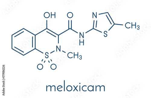 Meloxicam NSAID drug molecule. Skeletal formula.
