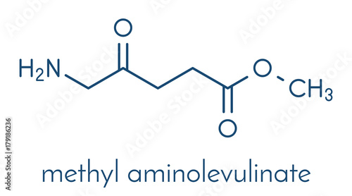 Methyl aminolevulinate non-melanoma skin cancer drug molecule. Used in photodynamic therapy. Skeletal formula.