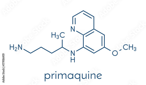 Primaquine malaria drug molecule. Skeletal formula.
