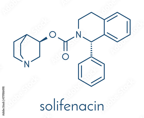 Solifenacin overactive bladder drug molecule. Skeletal formula.