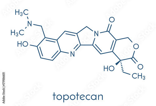 Topotecan cancer drug molecule (topoisomerase I inhibitor). Skeletal formula.