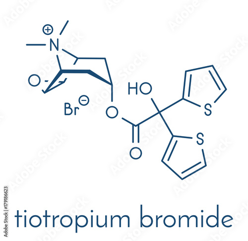 Tiotropium bromide chronic obstructive pulmonary disease (COPD) drug molecule. Skeletal formula.