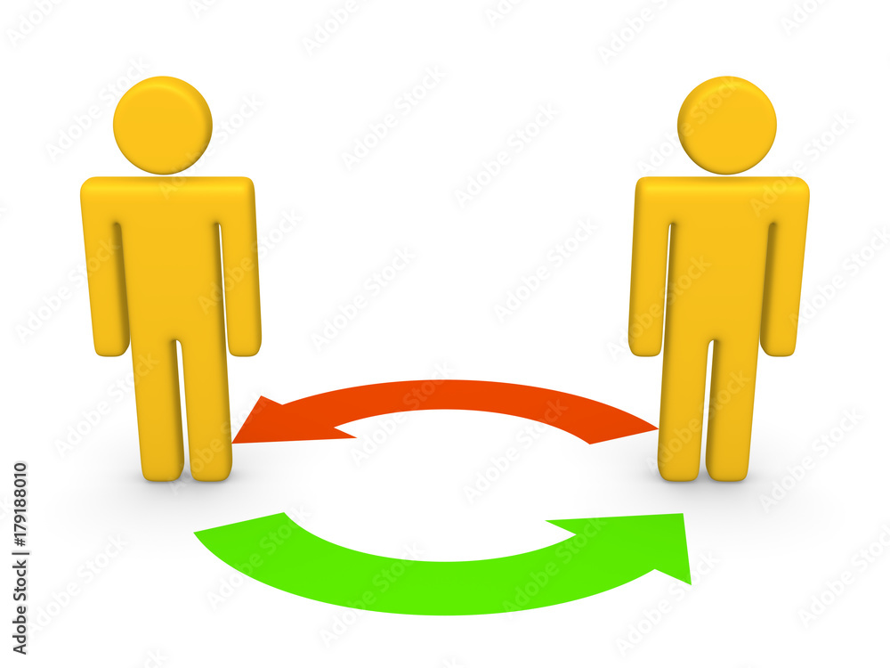 Exchange between two 3d businessmen. 3d rendering.