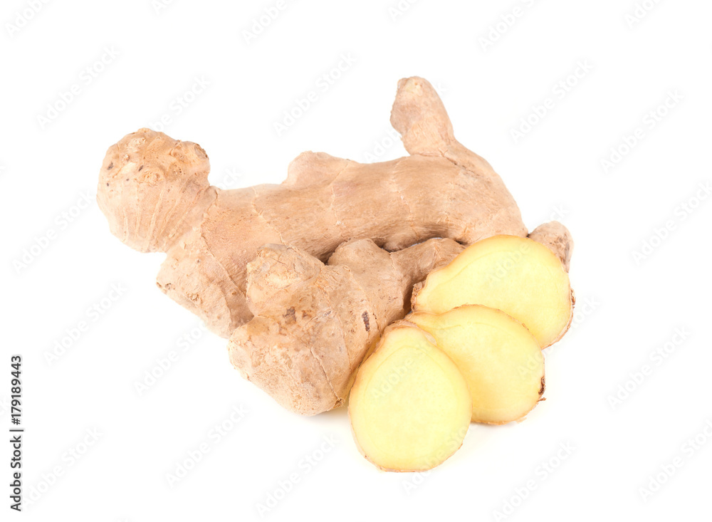 Slice of fresh ginger isolated on white background. Close up Slice of fresh ginger isolated on white background. Close up