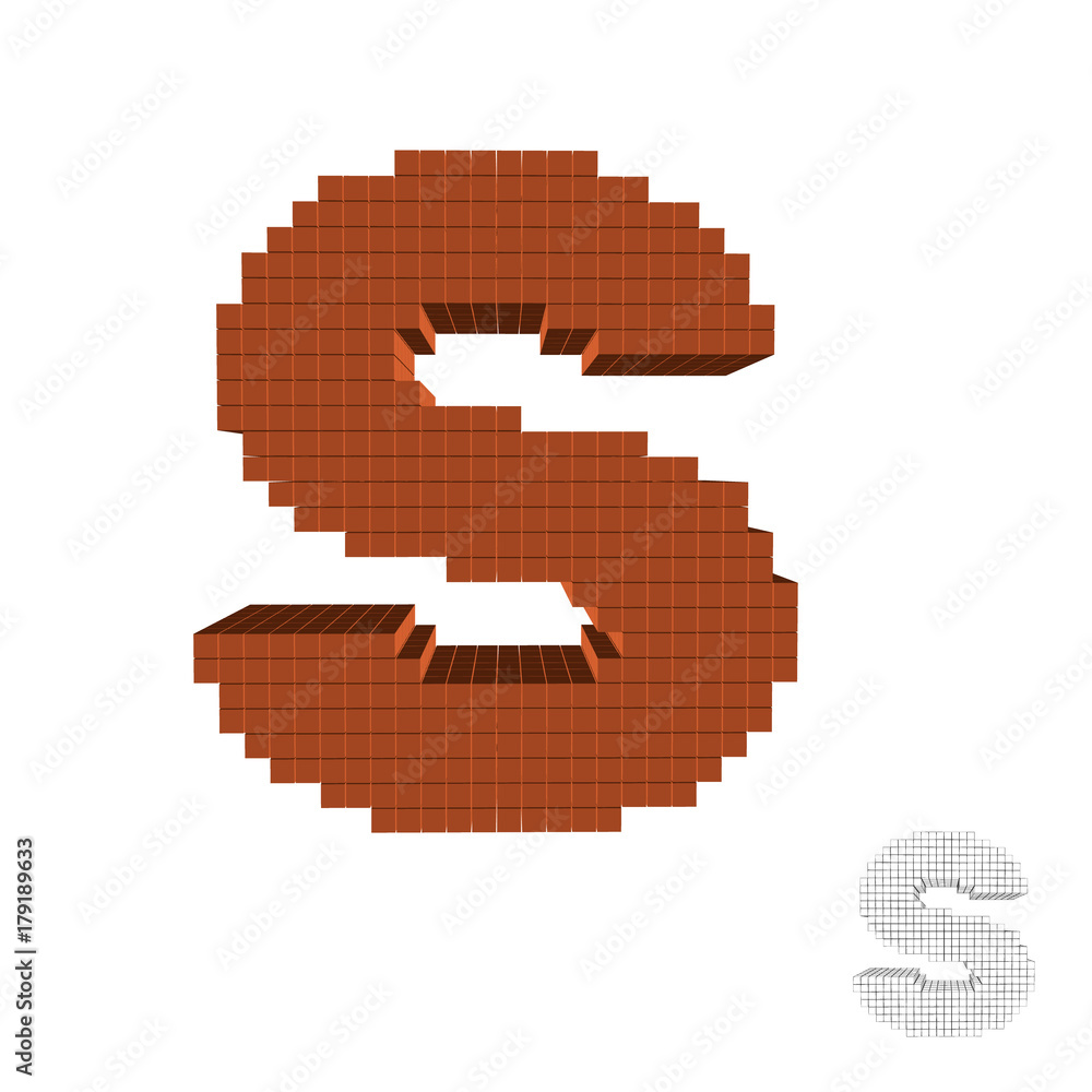 3d pixelated capital letter S. Vector illustration.