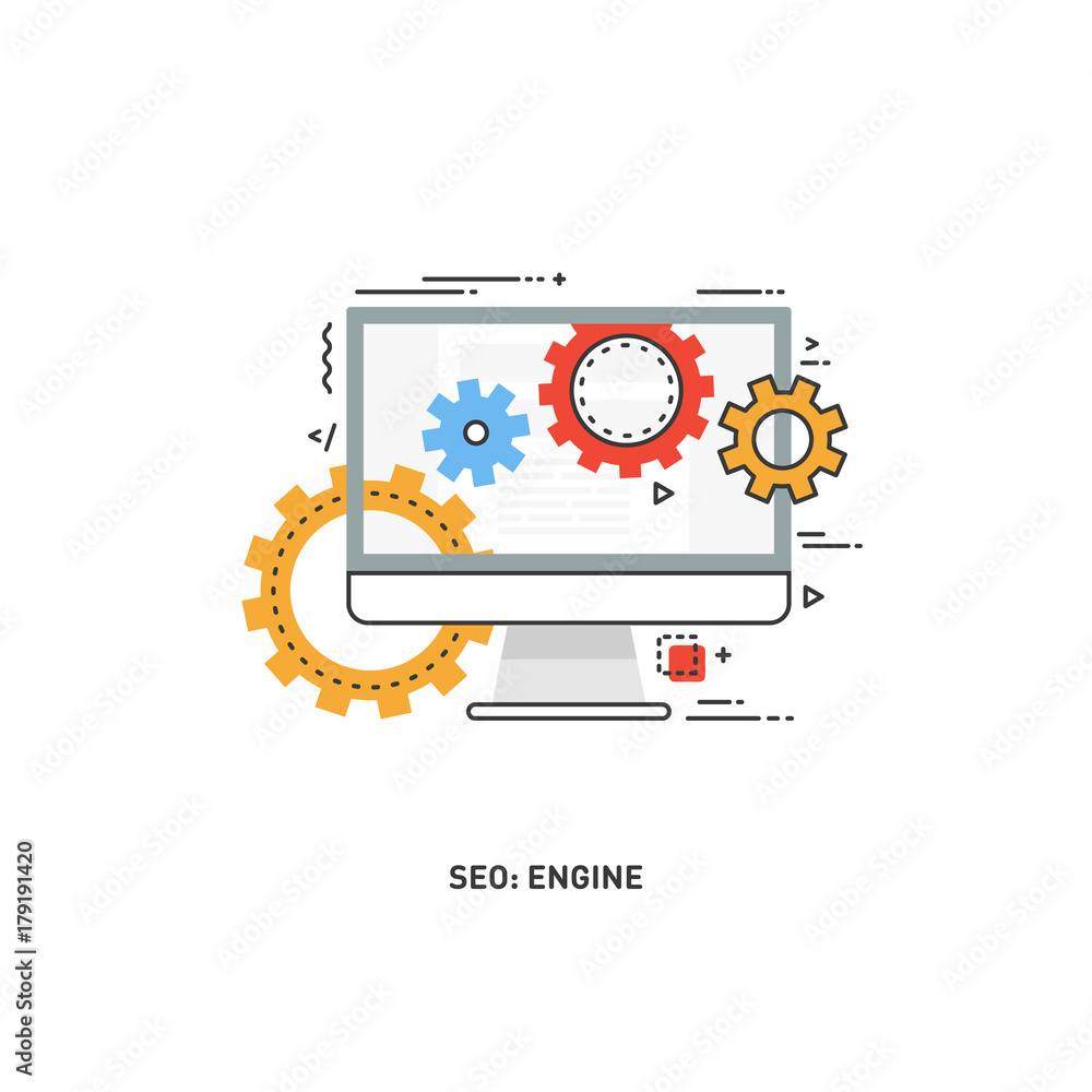 Line design modern vector illustration concept of website analytics information tools. Search Engine Optimization.