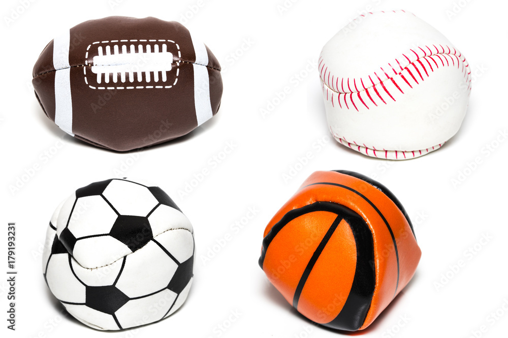 The Collection of sport ball with soccer, rugby, baseball and basket ball on a white background The Collection of sport ball with soccer, rugby, baseball and basket ball on a white background