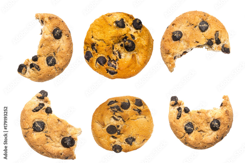 set bitten chip cookie on white background set bitten chip cookie on white background