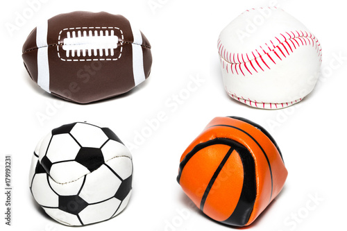 The Collection of sport ball with soccer  rugby  baseball and basket ball on a white background