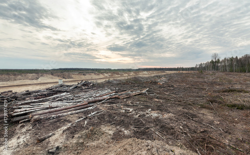 Deforestation to expand sand extraction from the quarry. Destruction of the environment