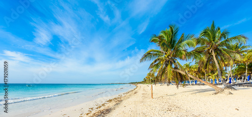 Paradise Beach also called Playa Paraiso at Tulum - sunrise at beautiful and tropical caribbean coast of Tulum in Quintana Roo, Riviera Maya, Mexico
