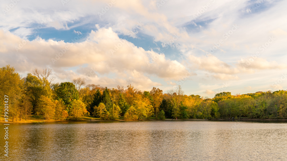 Scarlet Oak Pond In Autumn