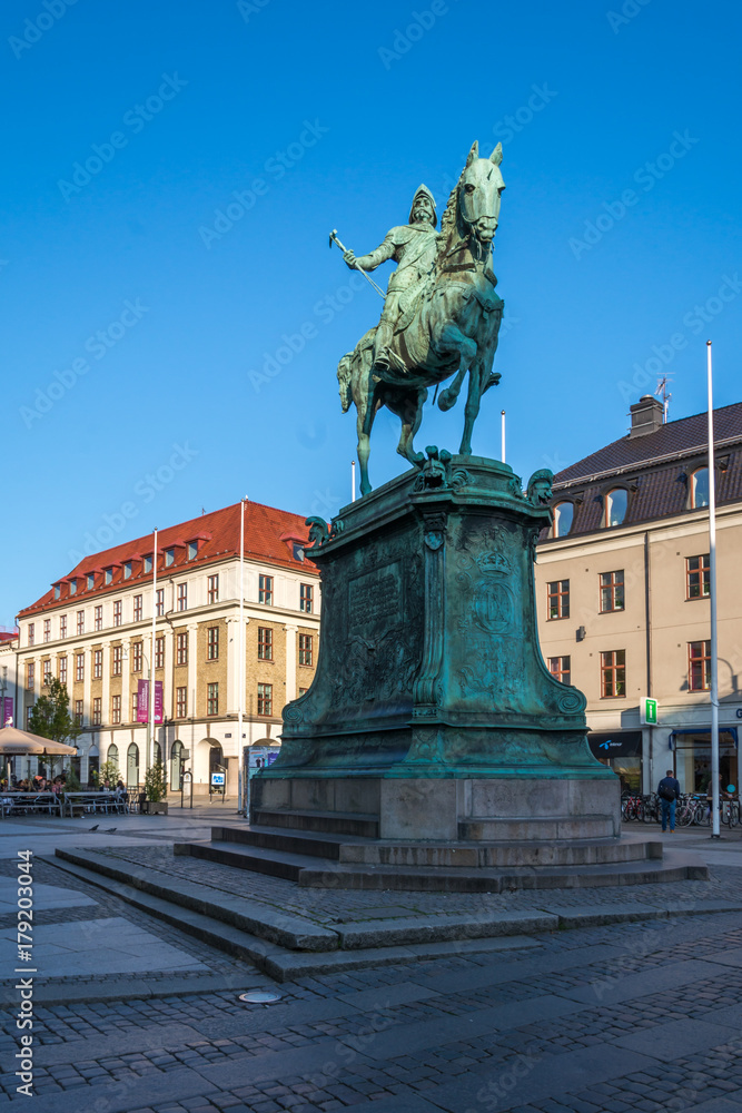Equestrian Statue of King Karl IX of Sweden in Gothenburg at Summertime