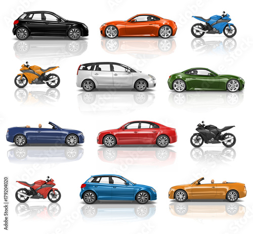 Illustration collection of cars and motorbikes photo