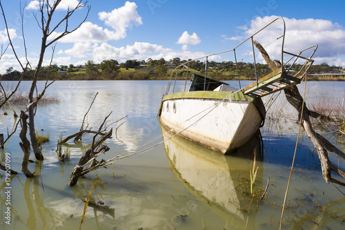 Sunken Sailing Boat in Murray River, Murray Bridge, South Australia