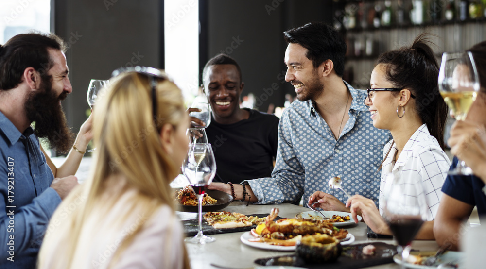 People around food table