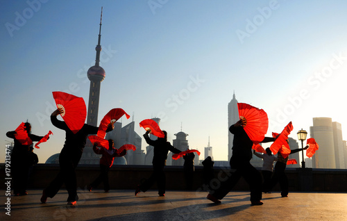 Photography Traditional Chinese dance with fans.