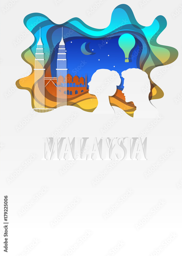 Fototapeta premium Travel Malaysia concept illustration in paper art style.