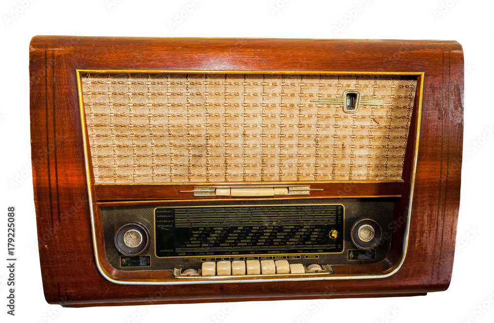 Close up old classic radio isolated on white background.Saved with clipping path. Close up old classic radio isolated on white background.Saved with clipping path.