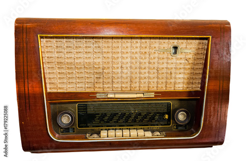 Close up old classic radio isolated on white background.Saved with clipping path.