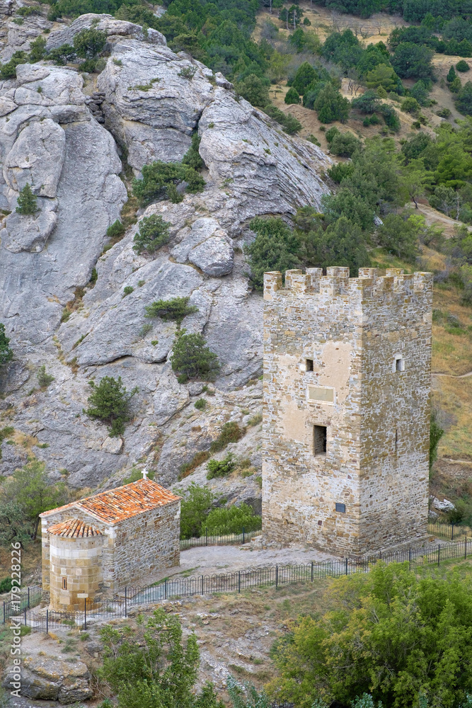 Ancient Genoese fortress tower and temple