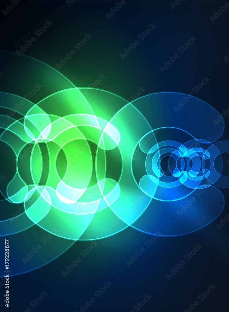 Round glowing elements on dark space, abstract background Round glowing elements on dark space, abstract background