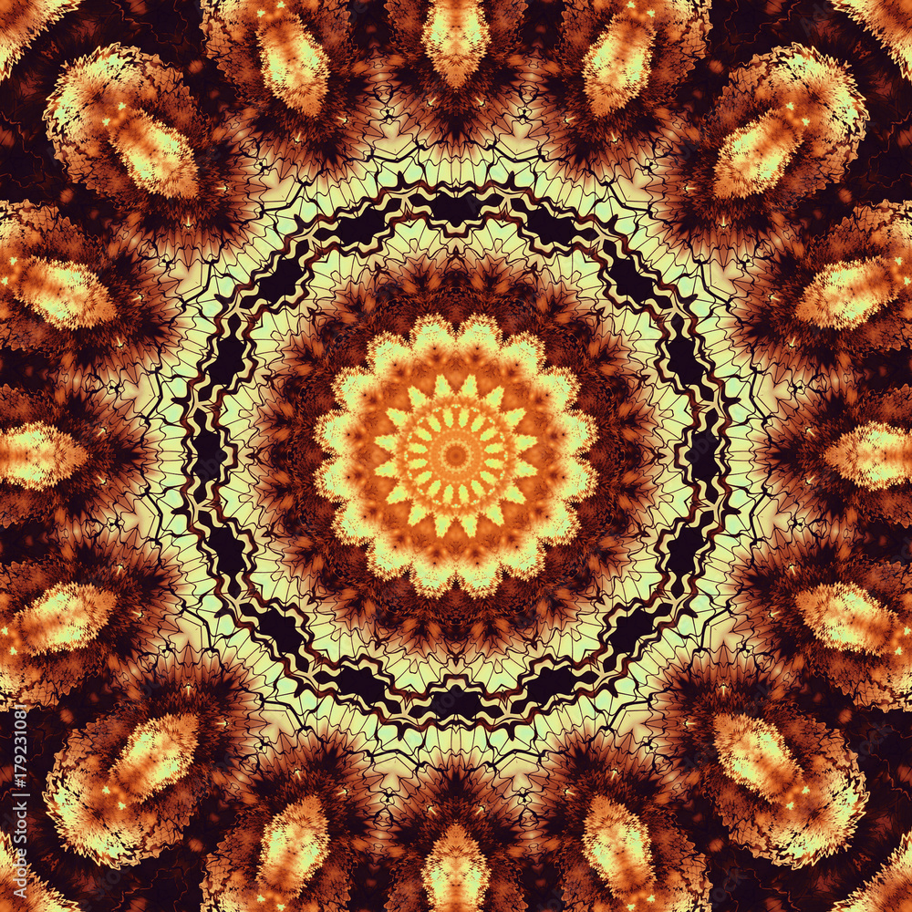 Red fractal flower with gold center, digital artwork for creativ