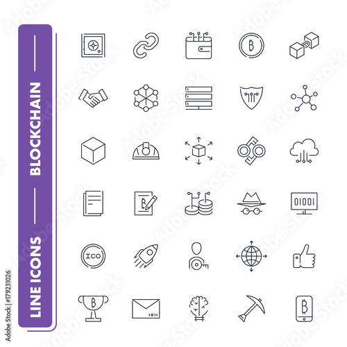  Line icons set. Blockchain 