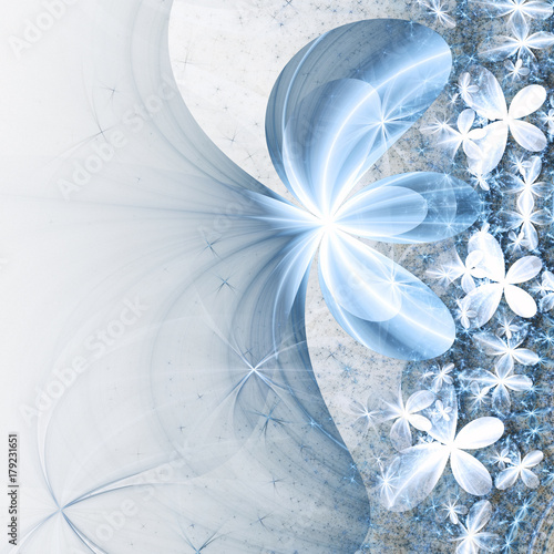 Gentle blue fractal flowers, digital artwork for creative graphic design