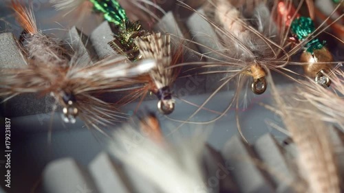 Box of fishing flies for fly fishing fly fishing