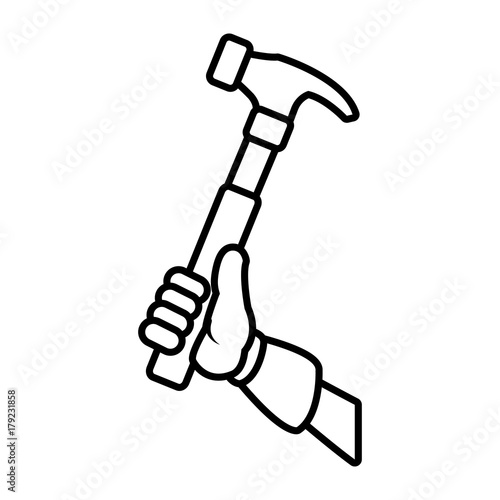 Glove holding hammer icon vector illustration graphic design