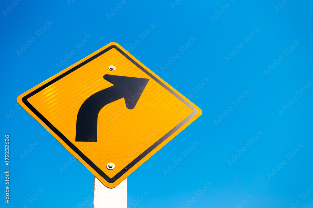 Turn Right, Traffic sign on road Turn Right, Traffic sign on road