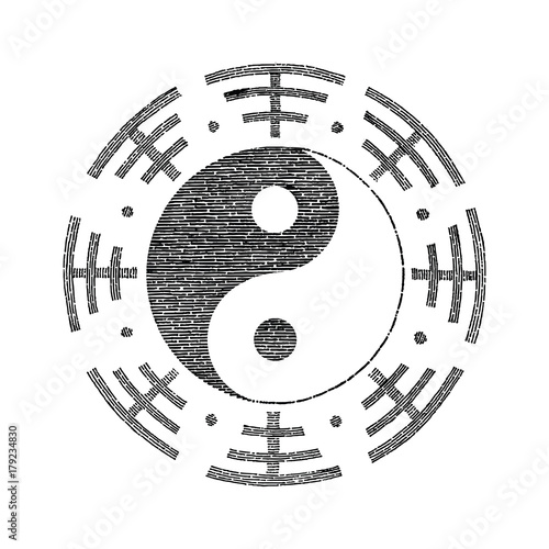 Yin Yang symbol for tattoo hand drawing vintage