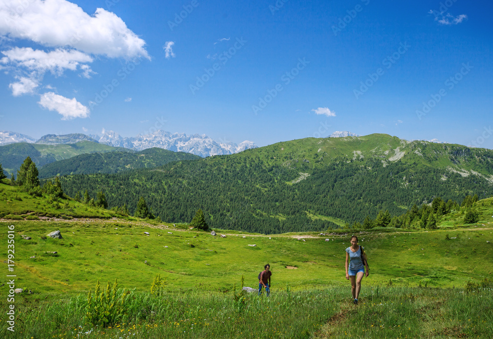 Beautiful couple traveling in Prokletije mountains