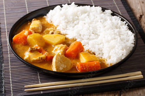 Traditional Japanese food: curry and rice close-up. horizontal