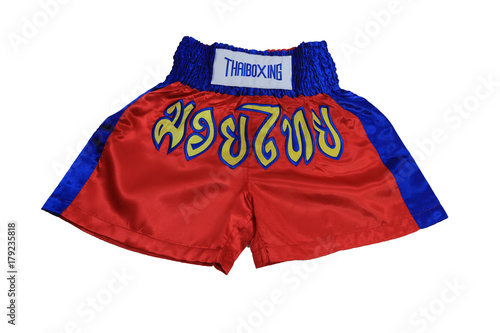 Products from Thailand, Thai boxing pants man isolated white, which thai text on pant is normally call Thai boxing or Mauy Thai and it is standard calling in world wide, 