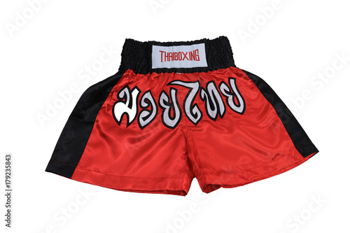 Products from Thailand, Thai boxing pants man isolated white, which thai text on pant is normally call Thai boxing or Mauy Thai and it is standard calling in world wide, 
