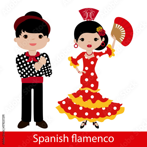 Flamenco woman with red dress and flamenco man